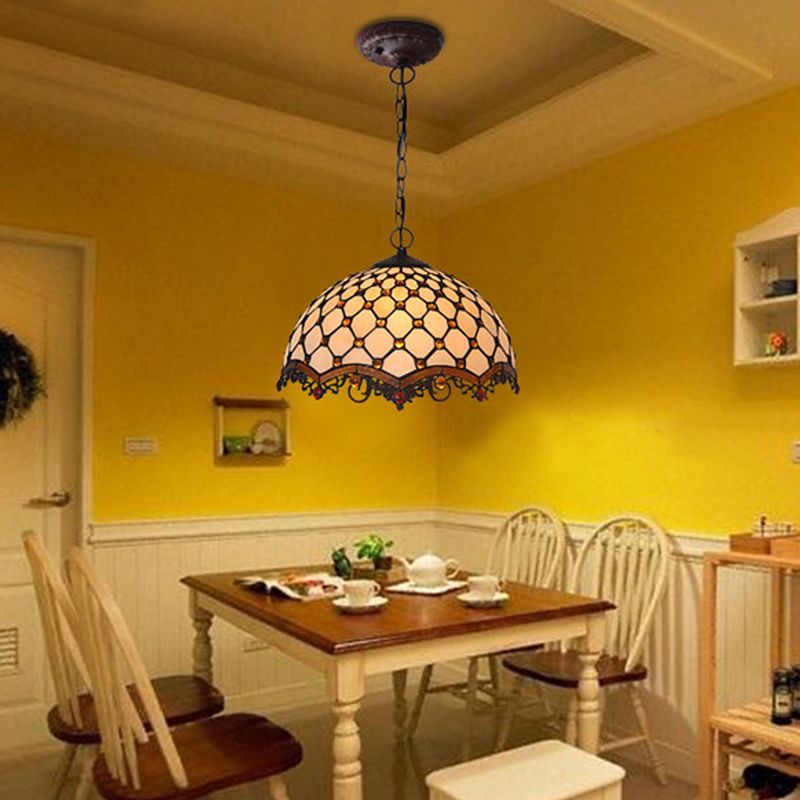 Beige gebrandschilderd glazen plafondlamp geschulpt 1 licht mediterrane ophanging hanglamp voor keuken