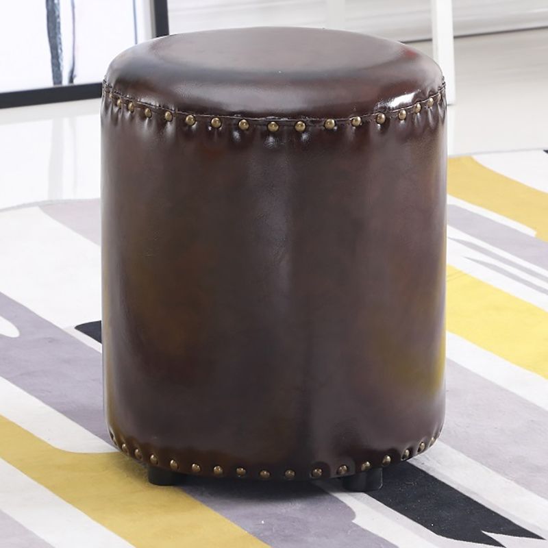 Round Contemporary Pouf Pure Color Nailhead Trim PU Leather Pouf Ottoman