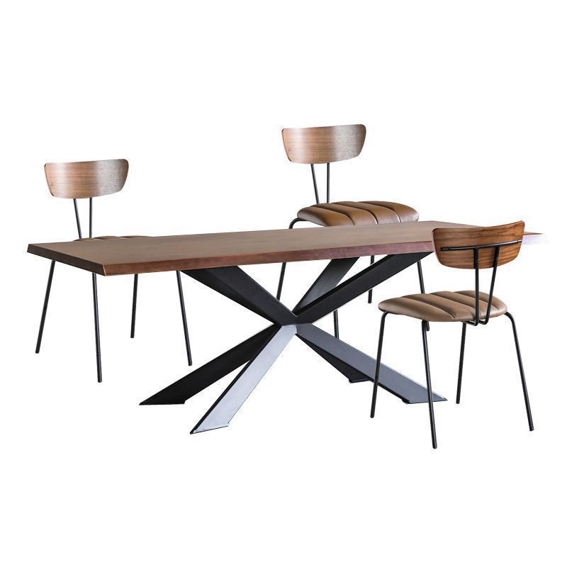 Rectangle Dining Table Brown Pine Wood Modern Pedestal Dining Table
