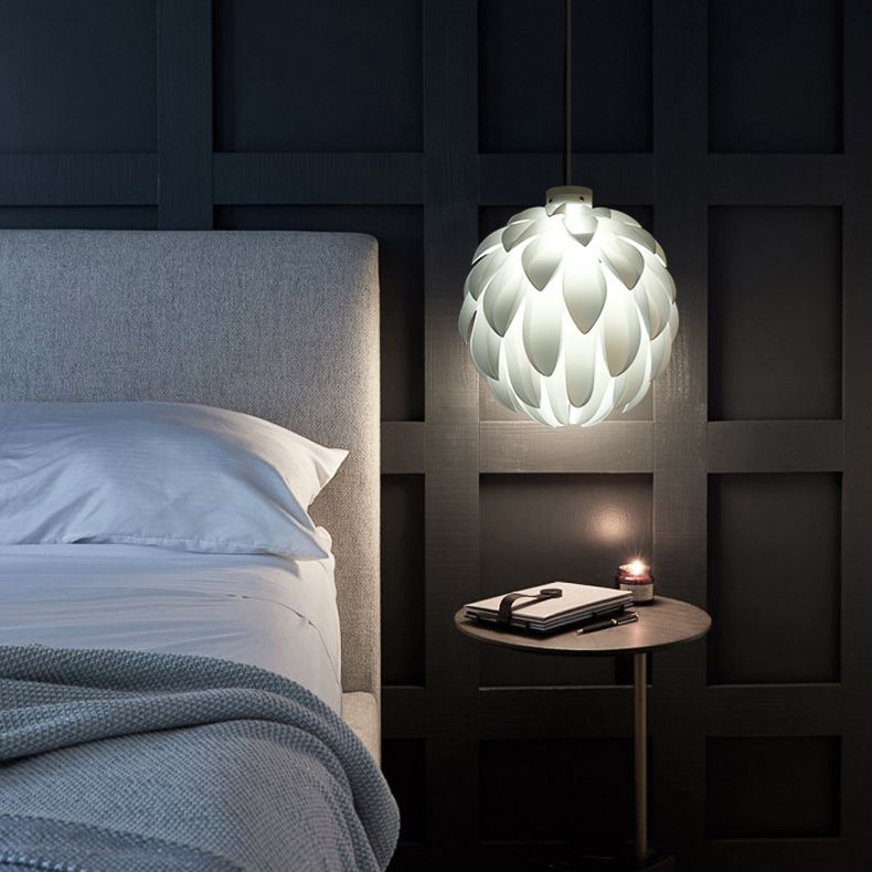 White Plastic Single Hanging Lamp in Modern Creative Style Wrought Iron Pinecone Pendant Light