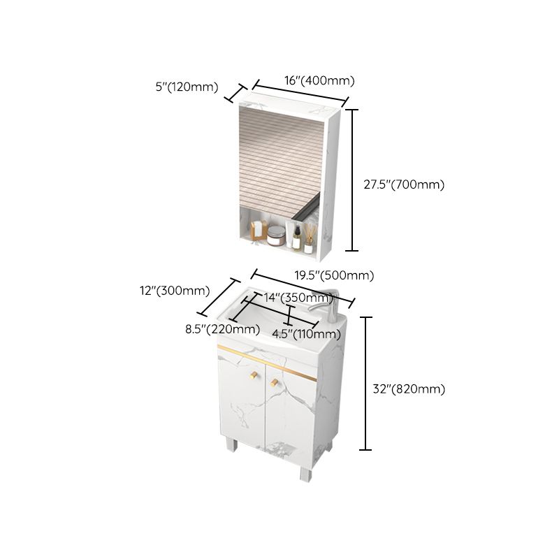 Rectangle Vanity Set White Single Sink Mirror Freestanding Bathroom Vanity with Door