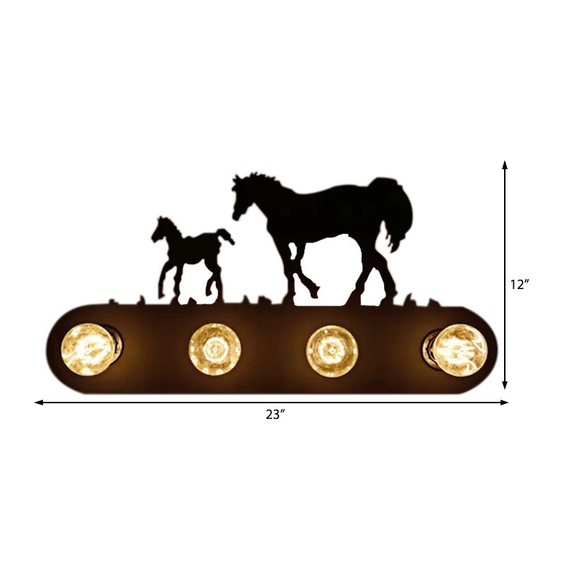 Black Conveyor Belt Wall Light with Horse 4 Lights Antique Metal Sconce Light for Restaurant