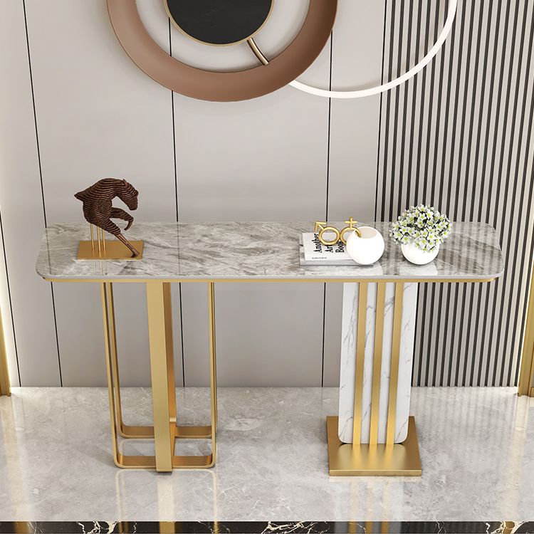 Glam Stone Rectangle Console Table 1-shelf End Table , 31.5" Tall