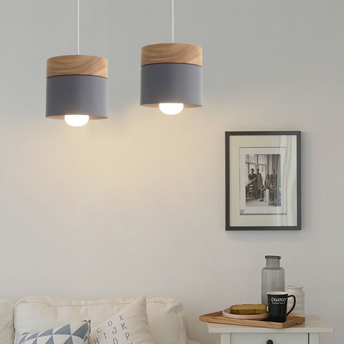 Macaron de macaron intérieur Pendoir léger en bois mini-plafond lampe à l'ombre en métal