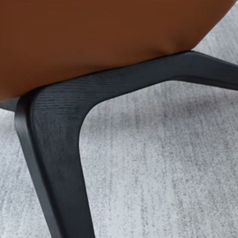 Modern Leather Fixed Back Chair in Brown Upholstered Flared Arms Chair