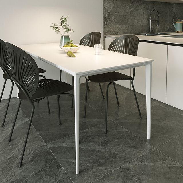 Modern Style Sintered Stone Dining Table 4 Legs Rectangular Table in White