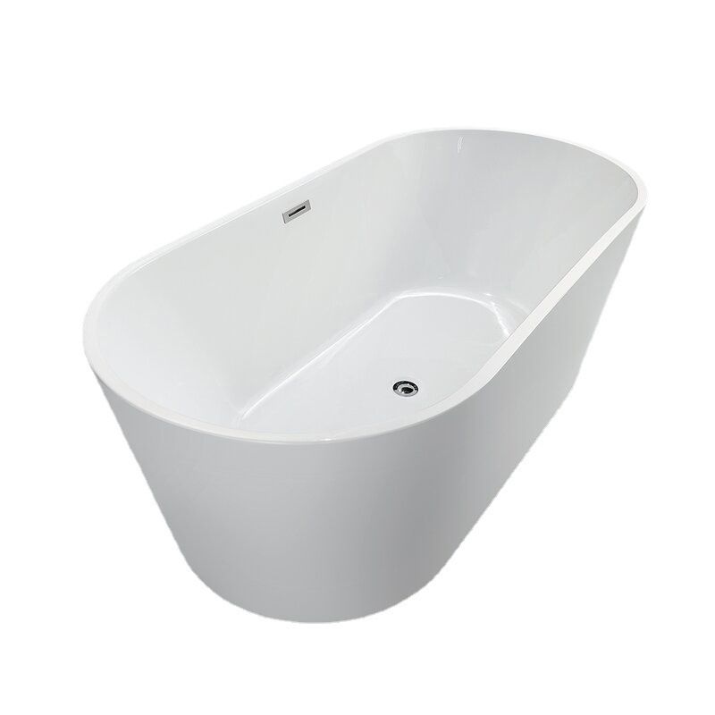 Acrylic Oval Bathtub with Overflow Trim White Soaking Tub with Drain