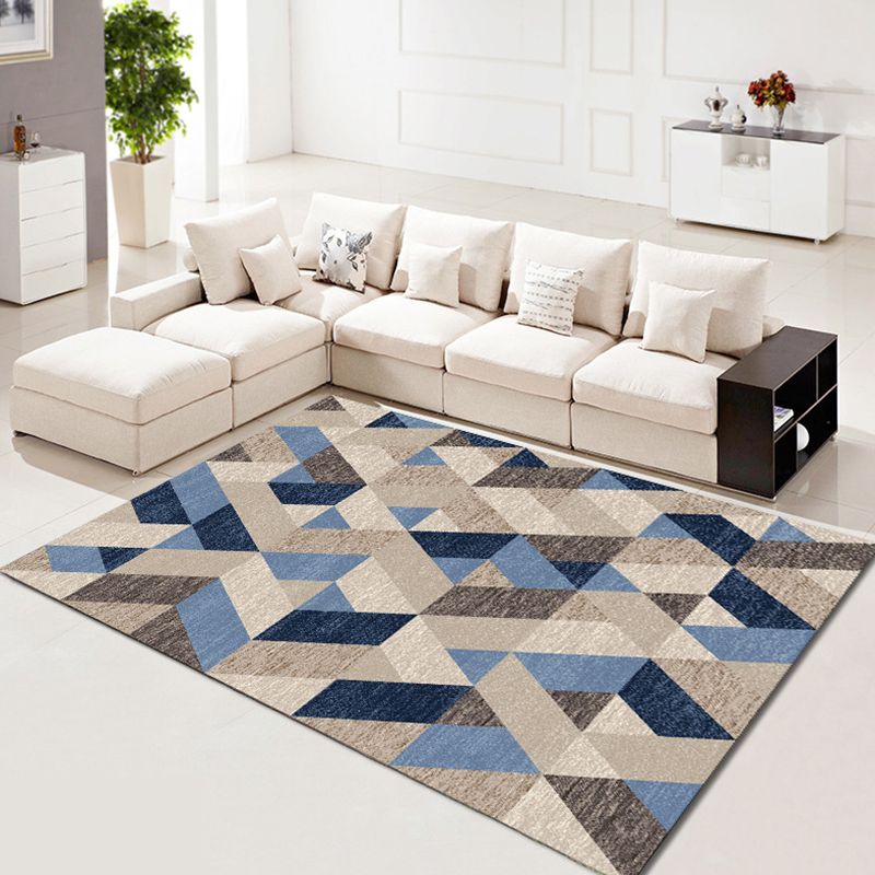 Contemporary Simplicity Rectangle Rug Trendy Geometric Printed Indoor Rug Polyester Non-Slip Backing Carpet for Living Room
