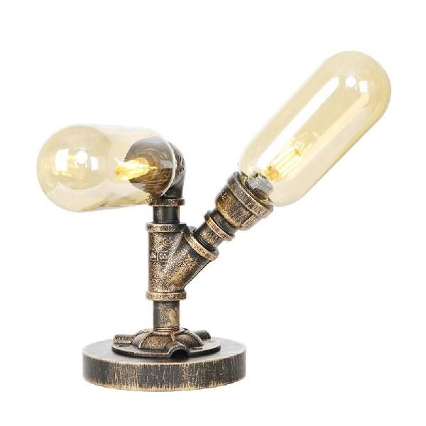 Industrial Oval Shade Desk Light 2-Bulb Clear/Bamernglas Tischlampe in gealterter Bronze für Wohnzimmer