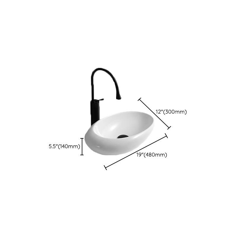 Contemporary Bathroom Sink with Pop-Up Drain Porcelain Oval-Shape Vessel Lavatory Sink