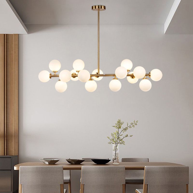 16-Lights White Glass Orb Island Light 37.5" Length Nordic Style Long Strip Lighting Fixture