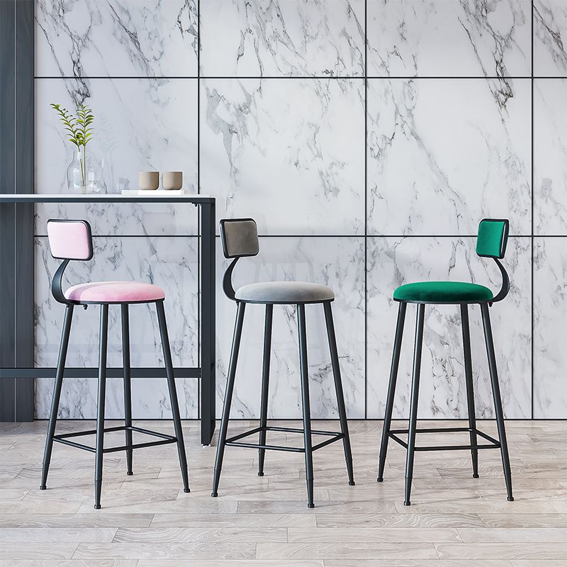 Modern Armless Backrest Counter Stool Iron Cafe Bar Stool with Velvet Cushion and Pedal
