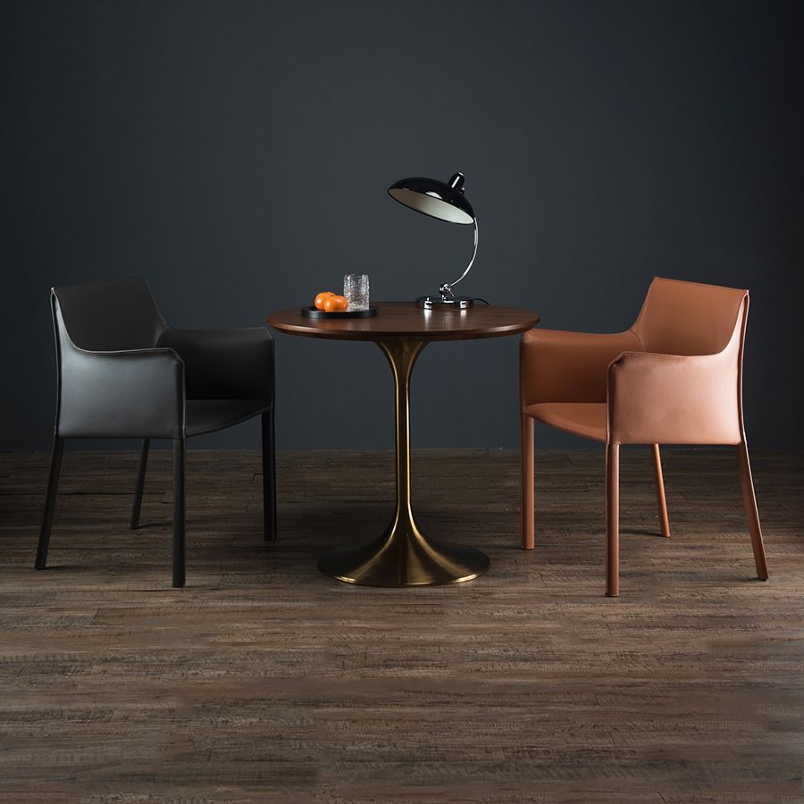 Modern Wood Tabletop Round Dining Table with Metal Tulip Base