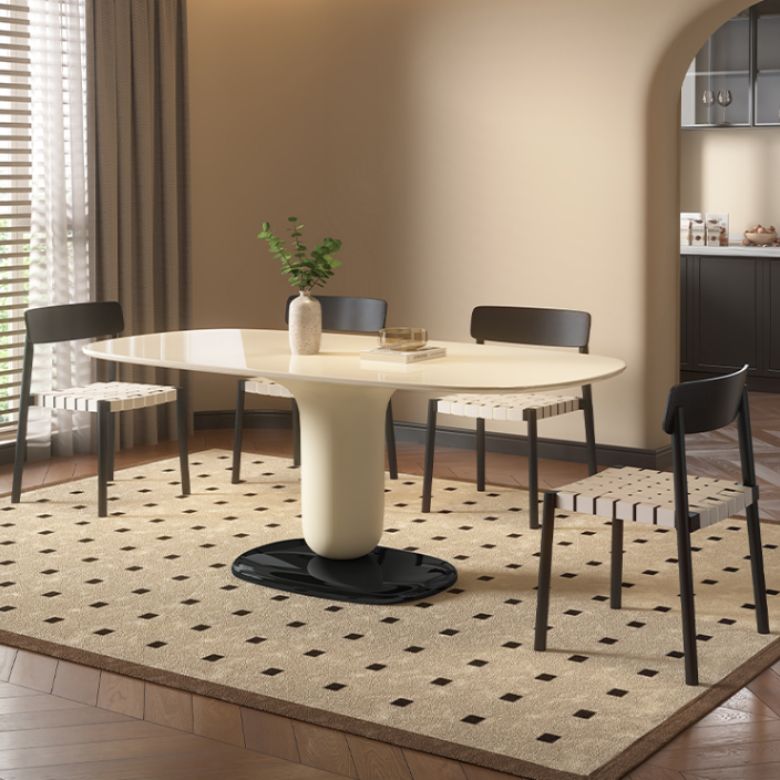 1/4/5 Pieces White Oval Wooden Pedestal Dining Furniture Set for Home