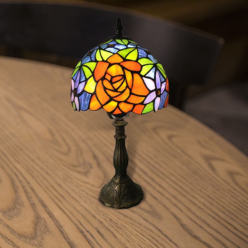 Sonnenblume Tischbeleuchtung Buntglas 1 Leuchtdose Tiffany Stil Dekorative Tischlampe in orange-lila/orange-grün/orangeblau