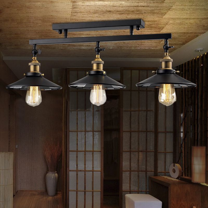 Metal Black Island Lighting Cone Shade 3 Heads Vintage Stylish Ceiling Light Fixture for Living Room