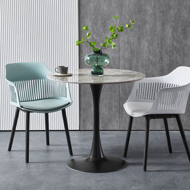 Contemporary Stone Round Top Restaurant Table Metal Base Dining Table