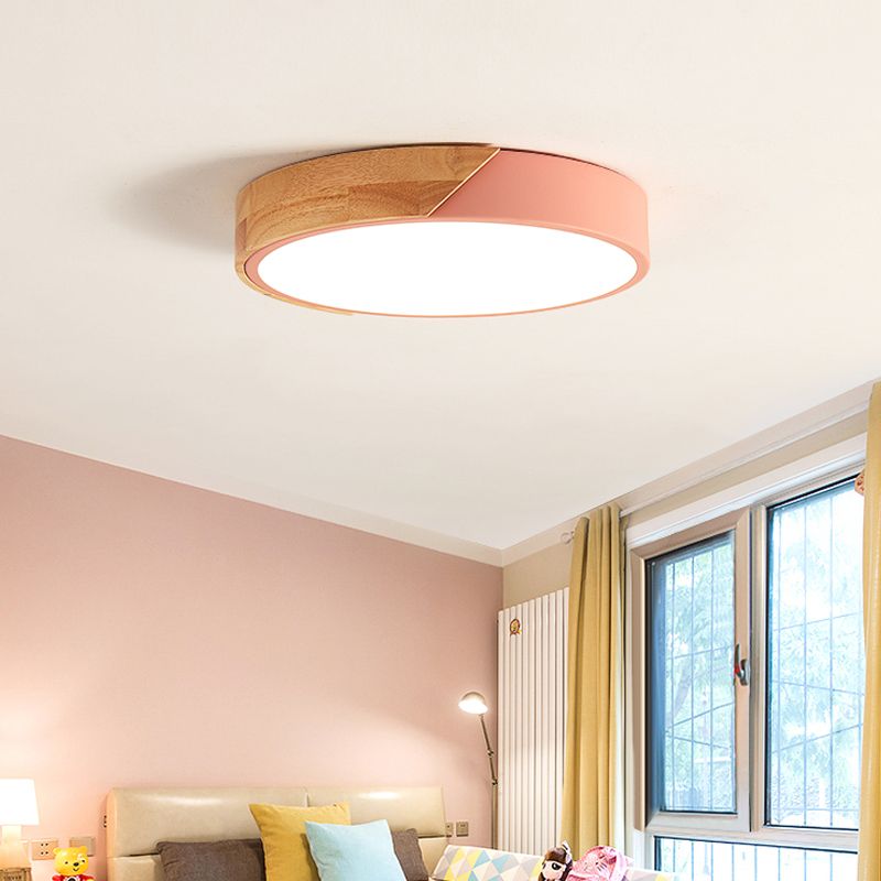 Round Flush Light Modernist Metal LED Pink/White Ceiling Mounted Fixture with Acrylic Diffuser, 12"/16"/19.5" Wide