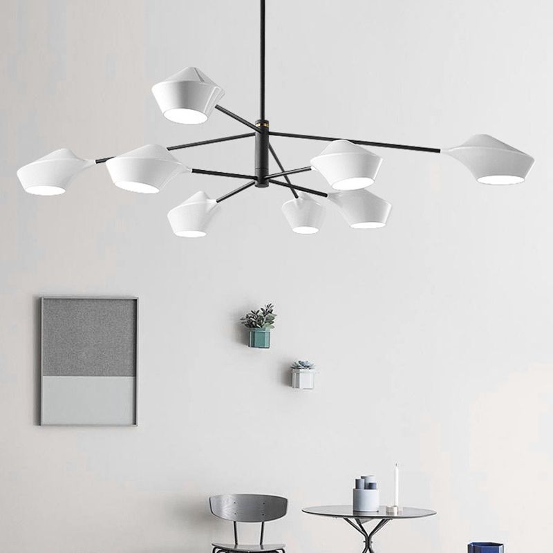 Post-modern Style Minimalism Lighting Chandelier White Acrylic Geometric Shade Suspension Light with 19.6" Adjustable Hanging Rod