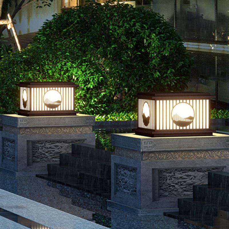 Metal Square Shape Outdoor Lights Modern Style 1 Light Solar Pillar Lamp in Black