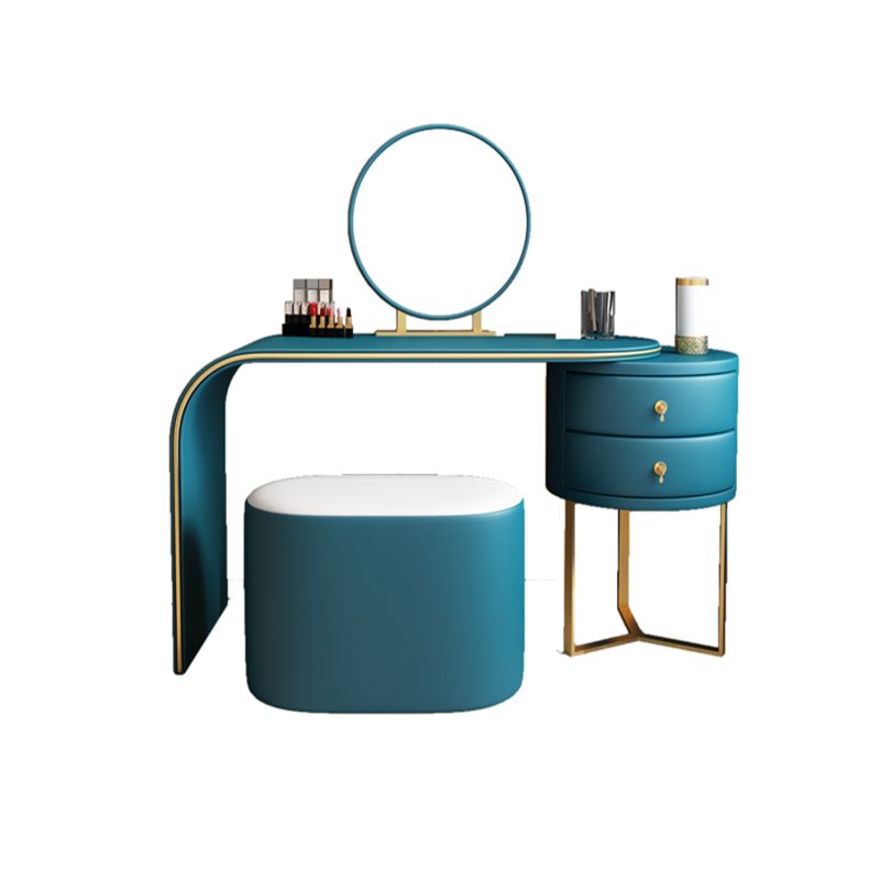 Genuine Leather Makeup Dressing Table with Mirror and Stool Set