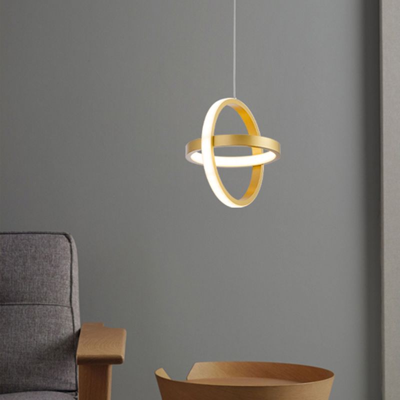 Golden Interlocking Pendant Light Fixture Simplicity 2-Light Metal Drop Lamp for Dining Room