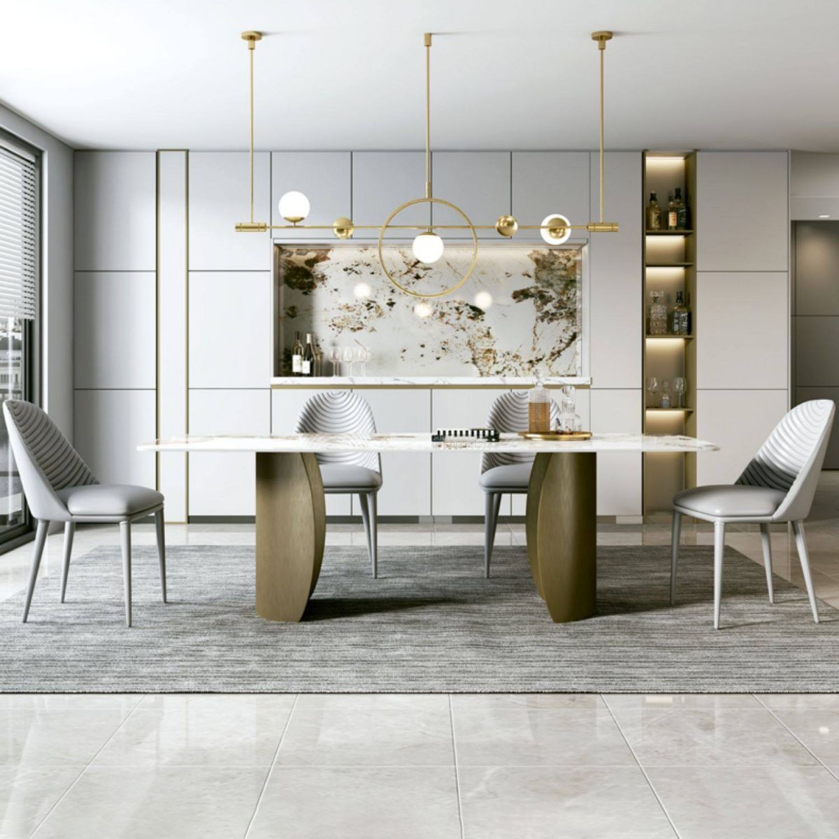Glam 1/4/5/7 Pieces Dining Set Rectangular Double Pedestal Dining Set