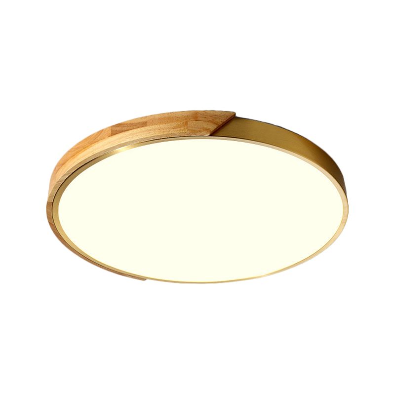 Drum Ceiling Lighting Simplicity Metal LED Wood Flush Mount Light Fixture in White/Warm Light, 12"/16" Wide