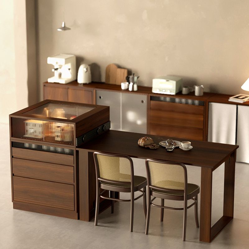 Contemporary Brown Walnut Kitchen Island Table for Dining Room