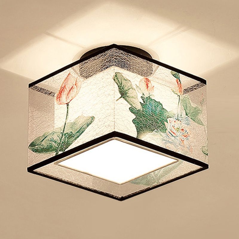 Fabric Light Fixtures Asia Style Fabric Flush Light for Living Room Dinning Room