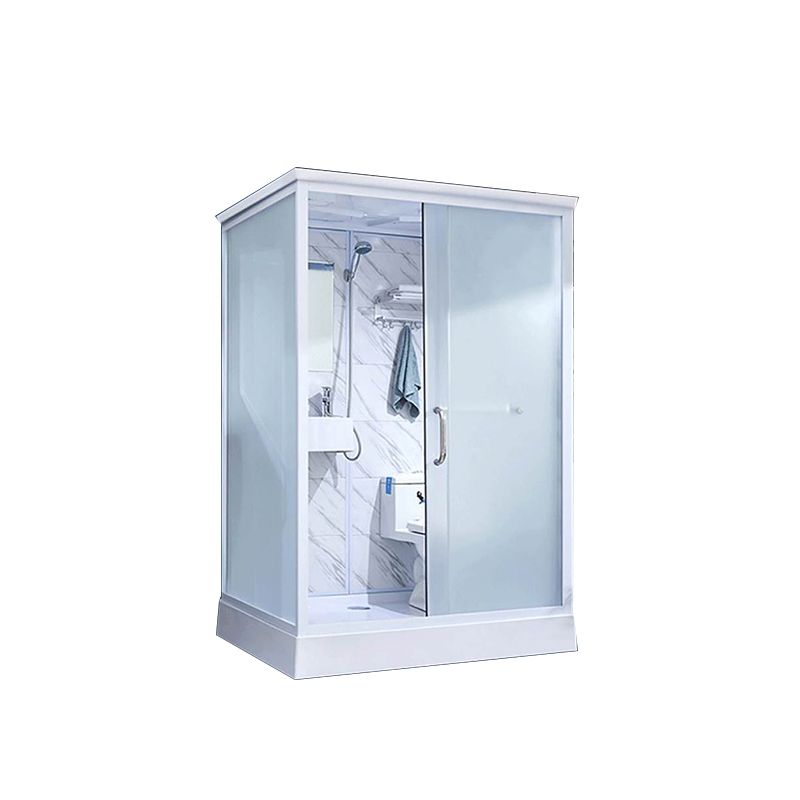 Framed White Shower Stall Square Frosted Corner Shower Kit with Base Included