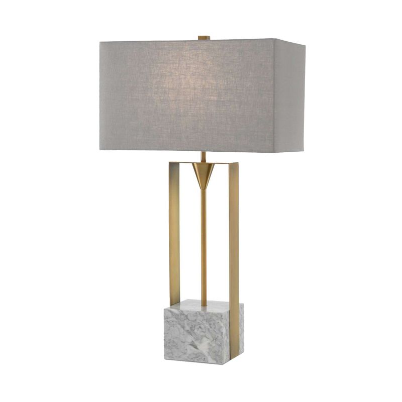 Modernism 1-Bulb Table Light Grey Rectangular Stone Nightstand Lamp with Fabric Shade