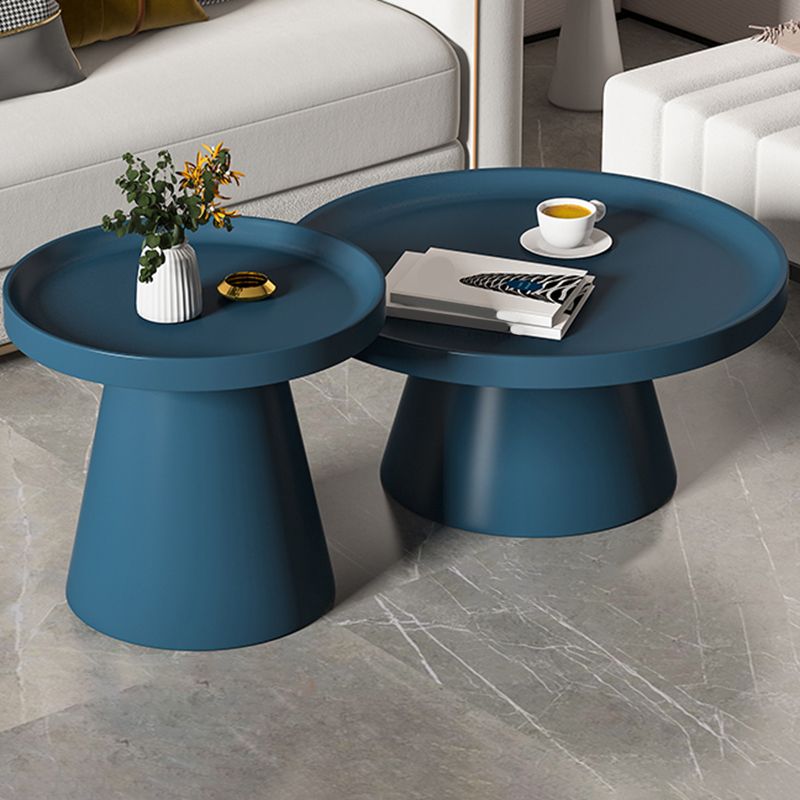 Mid-Century Modern Iron Coffee Table Round Tray Top Cocktail Table Set