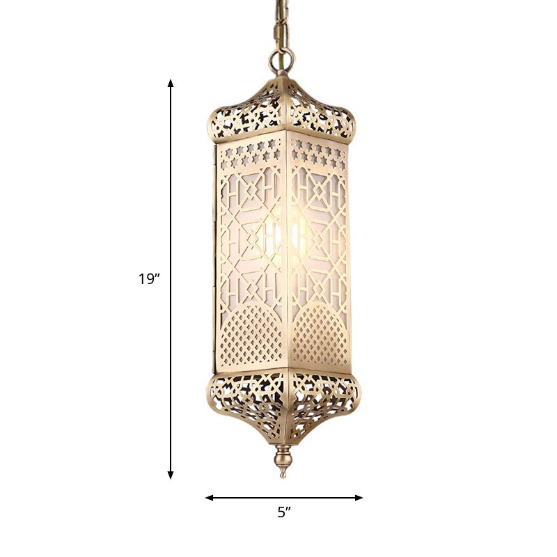 Art Deco Rectangular Pendant Light Metal 1 Head Suspended Lighting Fixture in Bronze