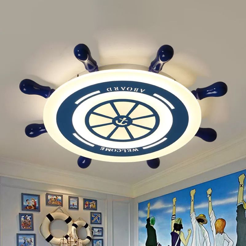 Simple LED Flush Mount Lamp Blue Rudder Ceiling Light Fixture with Acrylic Shade for Great Room