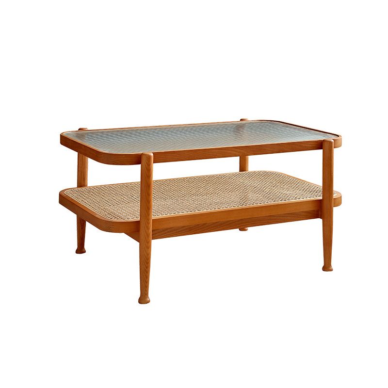 4 Legs Coffee Table with Shelf Modern Glass Top Cocktail Table