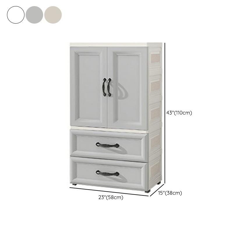 White Modern 2-door Wardrobe Armoire with Drawers Plastic Wardrobe