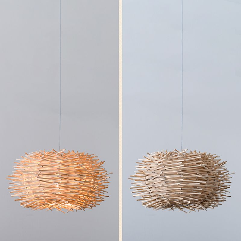 Bird's Nest Hanging Light Kit 1-Licht Bambus Asien Anhänger Licht für Esszimmer