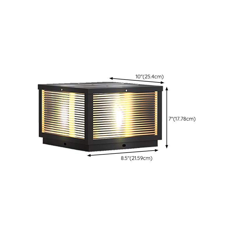 Geometric Shape Metal Solar Pillar Lamp Modern Style 1 Light Outdoor Lights in Black