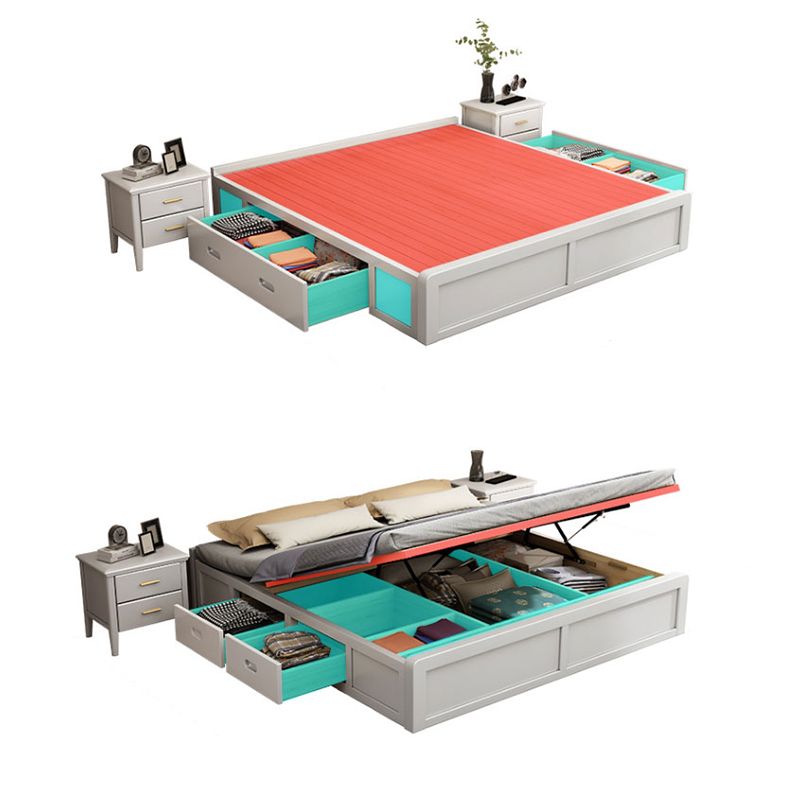 Mid-Century Modern White Platform Bed Frame Solid Wood Platform Bed