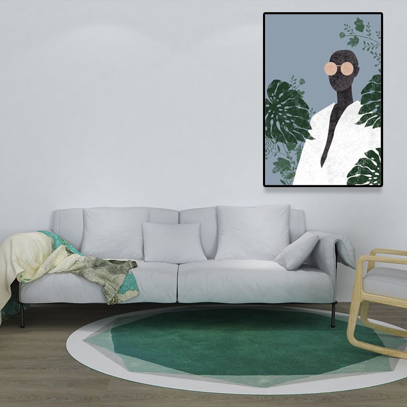 Model and Leaf Wall Art Nordic Textured Canvas Print in Pastel Color for Living Room