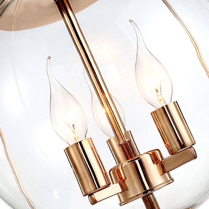 Globe Clear Glass Chandelier Lighting Traditional 3 Light Dining Room Pendant Lighting in White with Ring Design