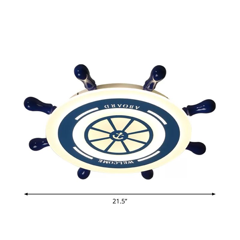 Simple LED Flush Mount Lamp Blue Rudder Ceiling Light Fixture with Acrylic Shade for Great Room