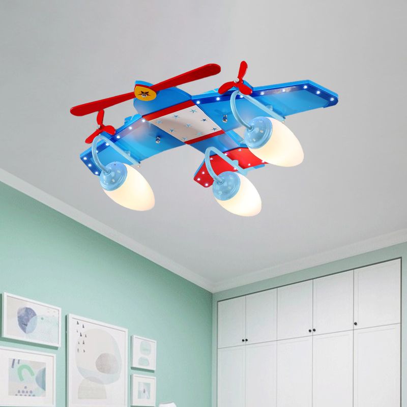 Ivory Glass Plane Flushmount Lighting Kids 3/4 Heads Blue Flush Mount Ceiling Light Fixture for Boys Bedroom