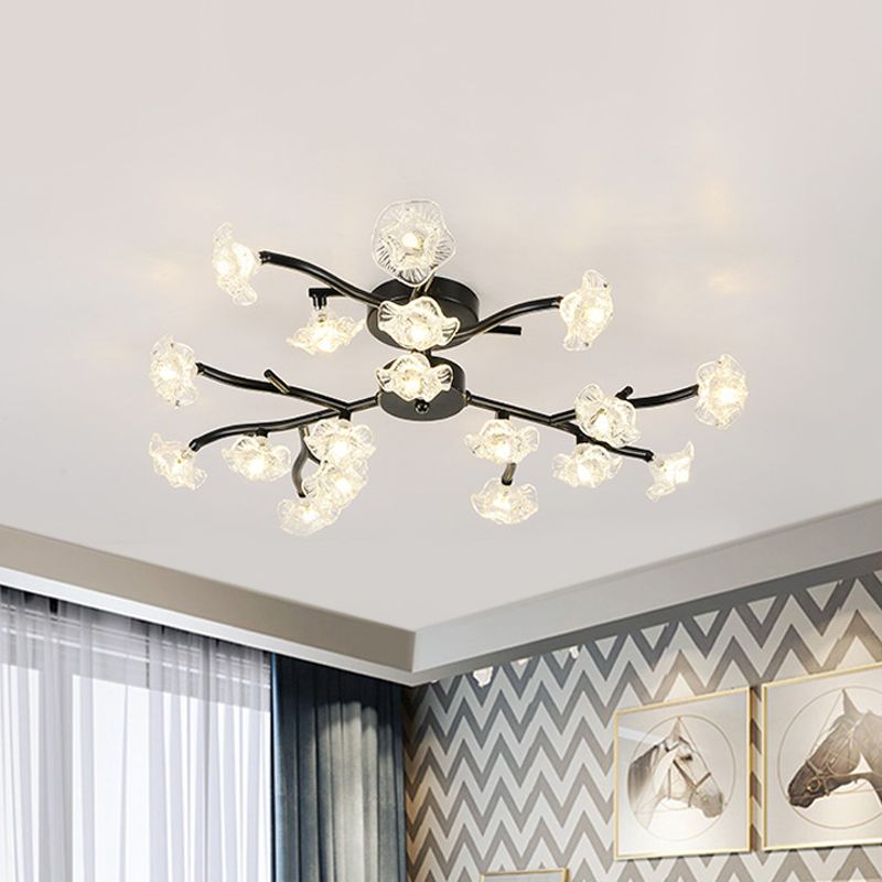 Lumière de plafond de branche moderne avec métal fleuri semi-luxueuse Lumière en noir pour le salon