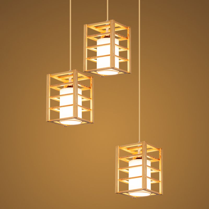 Holzrechteck hängende Lampe zeitgenössische weiße Glasschatten -Anhängerlampe für Esszimmer