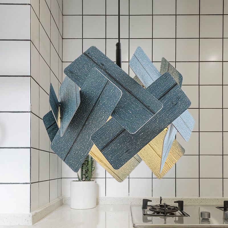 Acrylblütenform Pendellampe moderner nordischer Stil 1 hellrot/blau/helles Holz hängen Deckenlicht