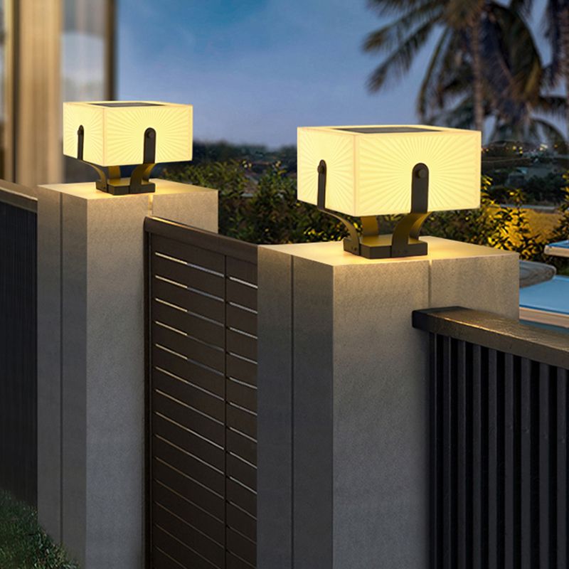 LED Solar Energy Pillar Lamp Stainless Steel Outdoor Light with Acrylic Shade for Garden