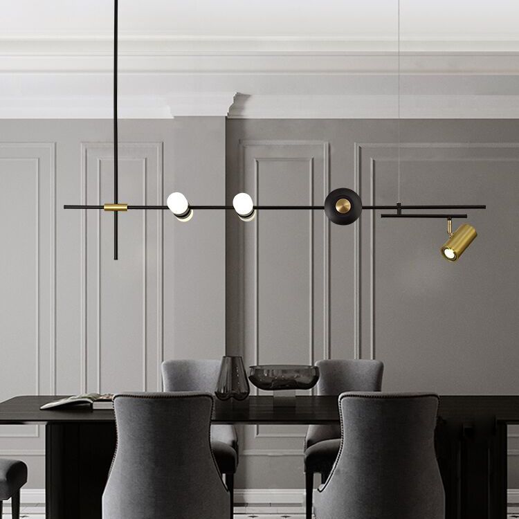 Luces colgantes de estilo contemporáneo de aluminio Fixtura de iluminación de isla lineal negra para comedor