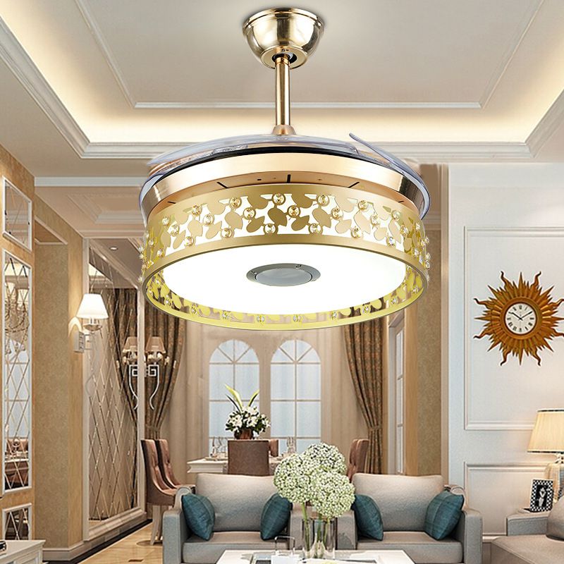 Hohlkreis kreisförmige Anhänger Lüfter Leichtes nordisches Metall 19 "breit LED Gold Semi Flush Lampe, 4 Klingen